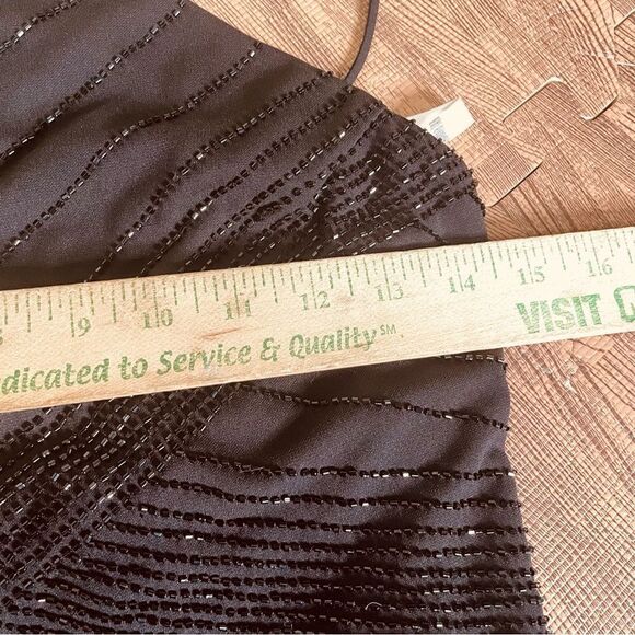 90s Vintage De Laru Black Beaded Halter Prom Gown Black Flowy Maxi Dress 7/8 - Picture 8 of 10